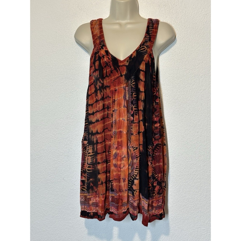 Greater Good Boho Tunic Top Colorful Gauze Embellished Sleeveless V Beach Fits L